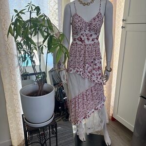 Francesca's Collections White Dress with Burgundy Floral Print